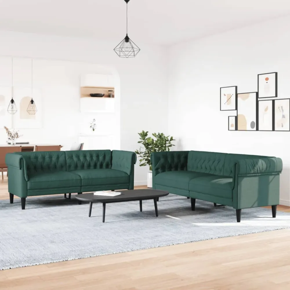 Espreguiçadeira de Exterior 2 pcs conjunto de sofás tecido verde-escuro