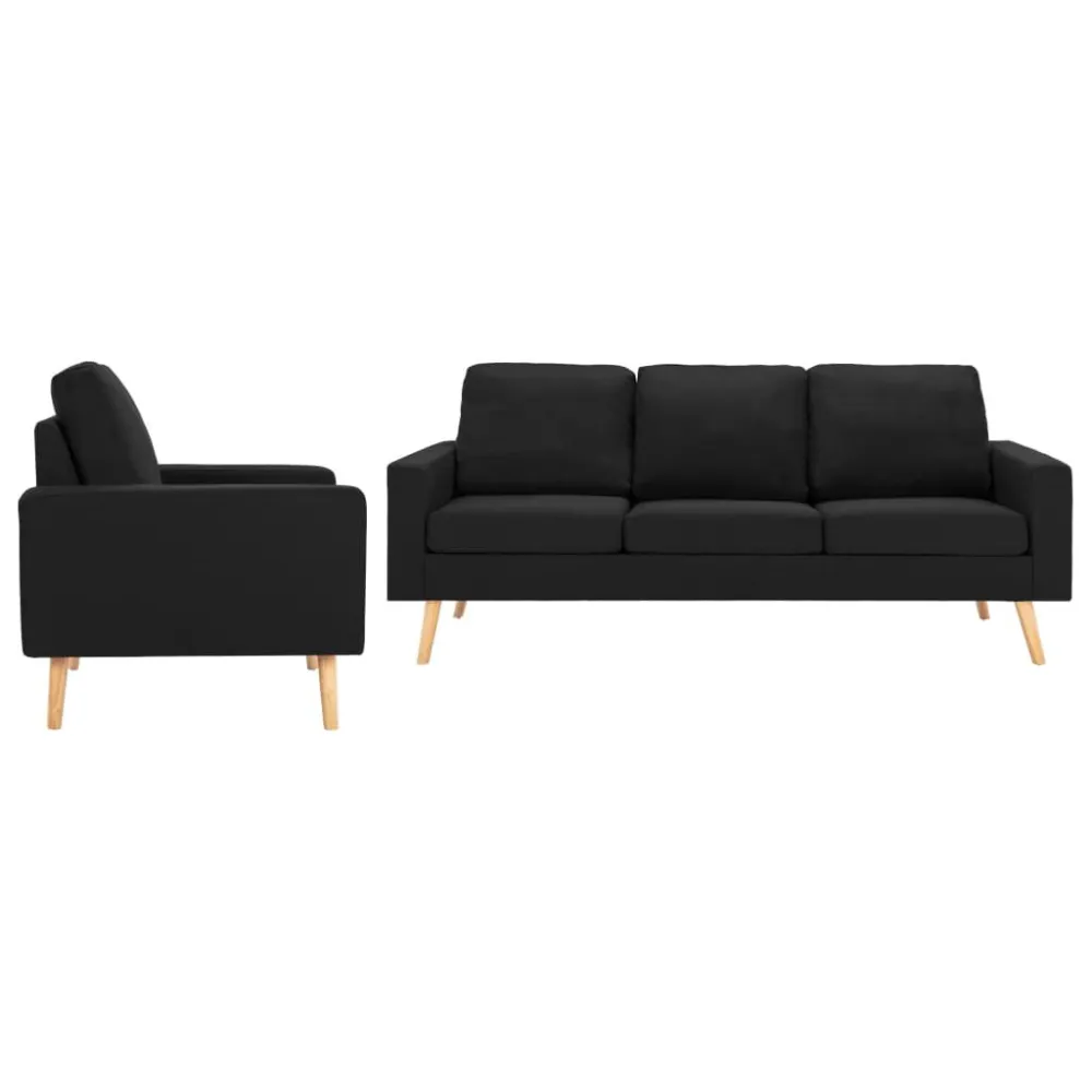 Espreguiçadeira de Exterior 2 pcs conjunto de sofás tecido preto