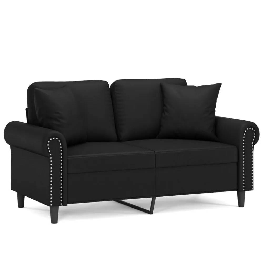 Espreguiçadeira de Exterior Sofá 2 lugares + almofadas decorativas 120cm couro artif. preto