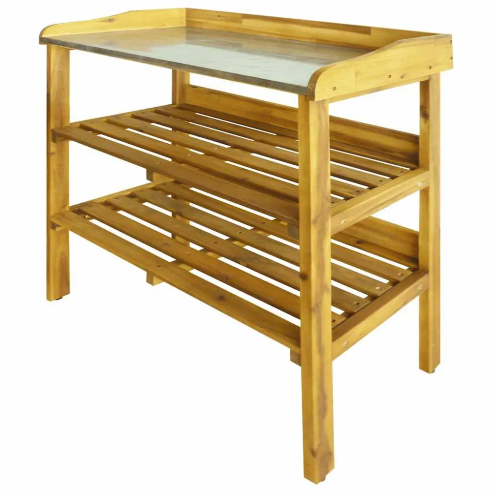 Mesa jardinagem com 2 prateleiras madeira acácia maciç e zinco para Relaxamento ao Ar Livre