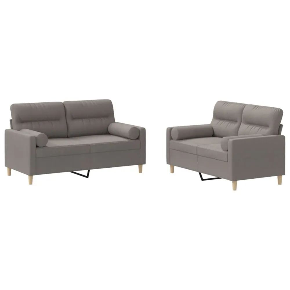 2 pcs conjunto de sofás com almofadas tecido cinza-acastanhado em Tecido Sunbrella