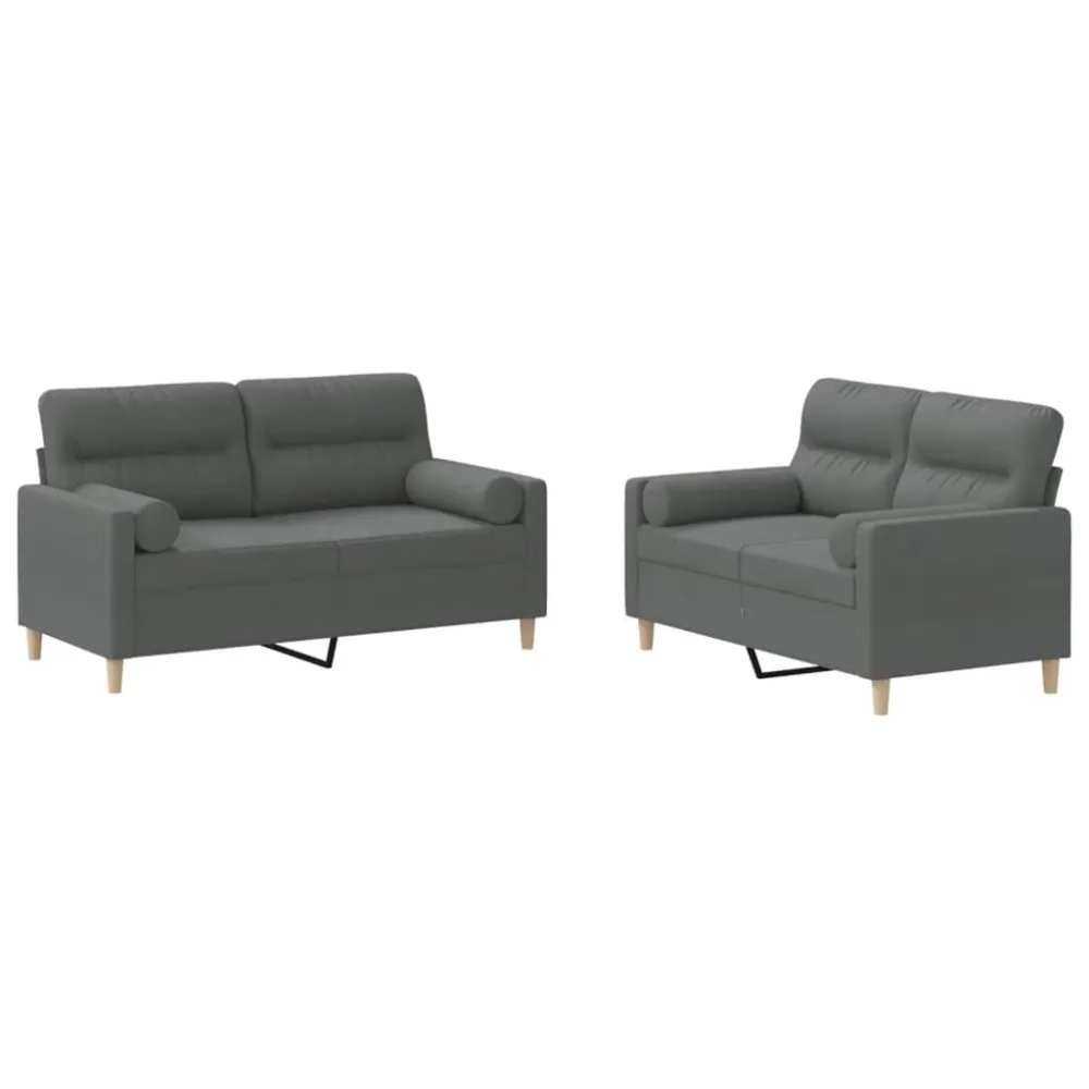 2 pcs conjunto de sofás com almofadas tecido cinzento-escuro com Almofada Inclusa