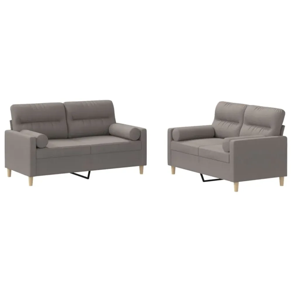 2 pcs conjunto de sofás com almofadas tecido cinza-acastanhado em Tecido Sunbrella