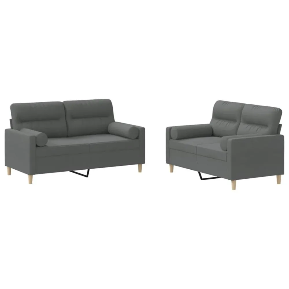 2 pcs conjunto de sofás com almofadas tecido cinzento-escuro com Almofada Inclusa
