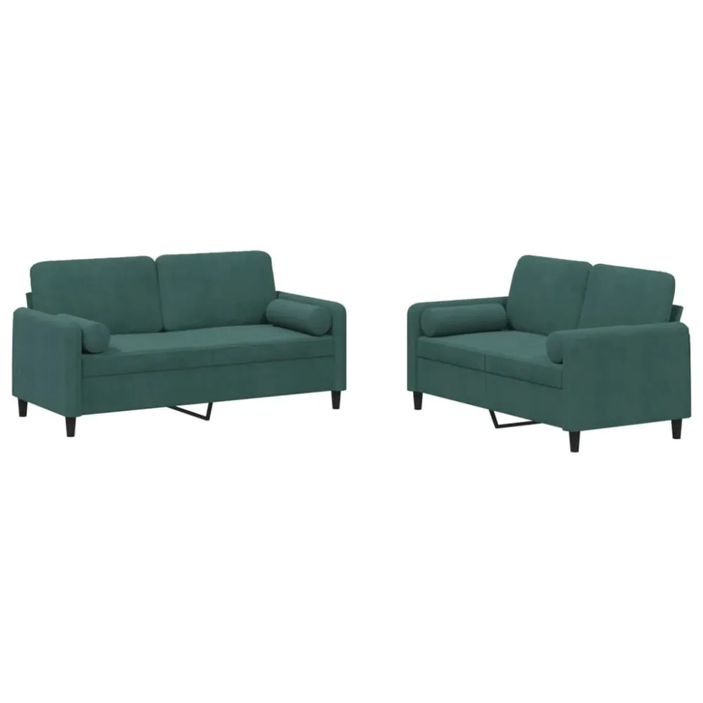 2 pcs conjunto de sofás com almofadas veludo verde-escuro com Estrutura em Alumínio