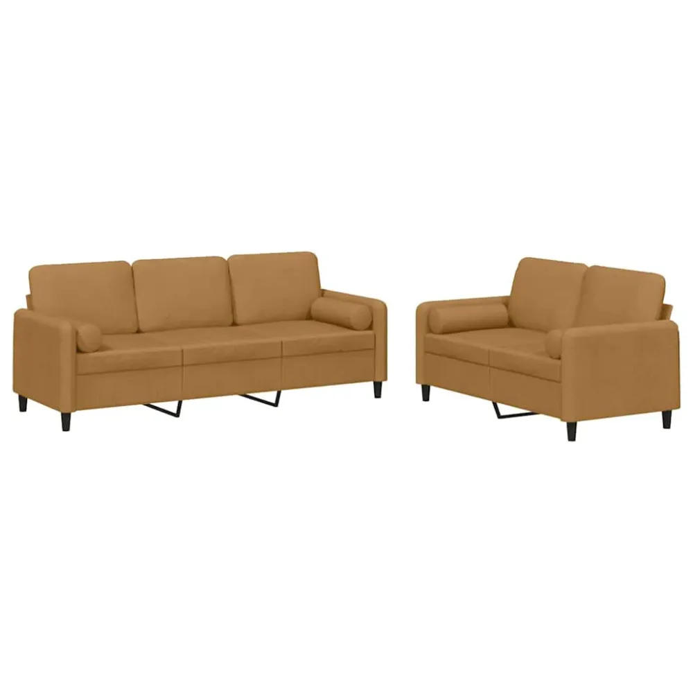 2 pcs conjunto de sofás com almofadas veludo castanho | Resistente à Chuva | Confortável