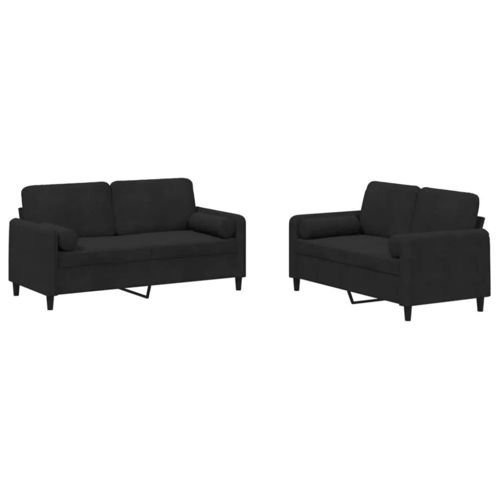 2 pcs conjunto de sofás com almofadas veludo preto para Relaxamento ao Ar Livre