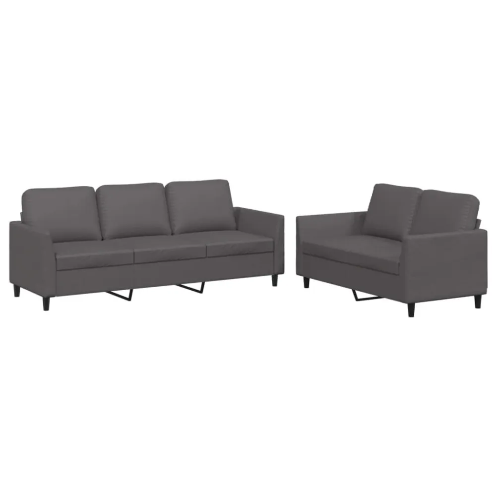 2 pcs conjunto de sofás com almofadões couro artificial cinzento com Revestimento em Textilene