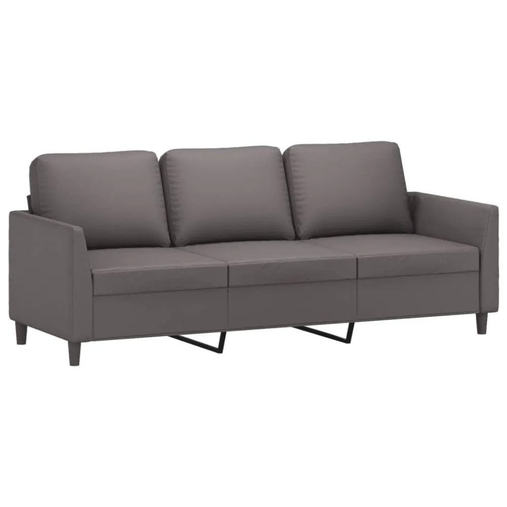 2 pcs conjunto de sofás com almofadões couro artificial cinzento com Revestimento em Textilene