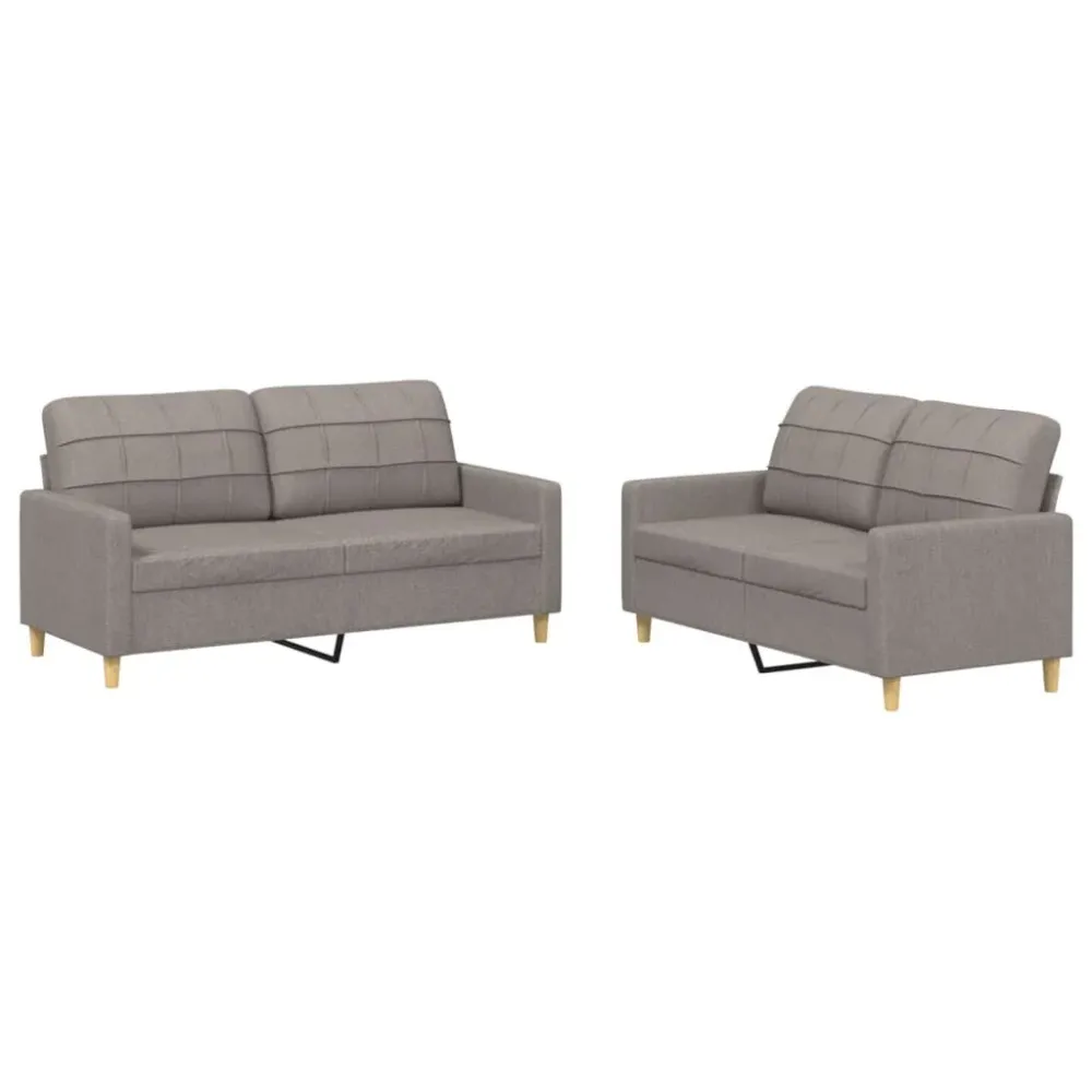 2 pcs conjunto de sofás com almofadões tecido cinza-acastanhado | Resistente à Chuva | Confortável