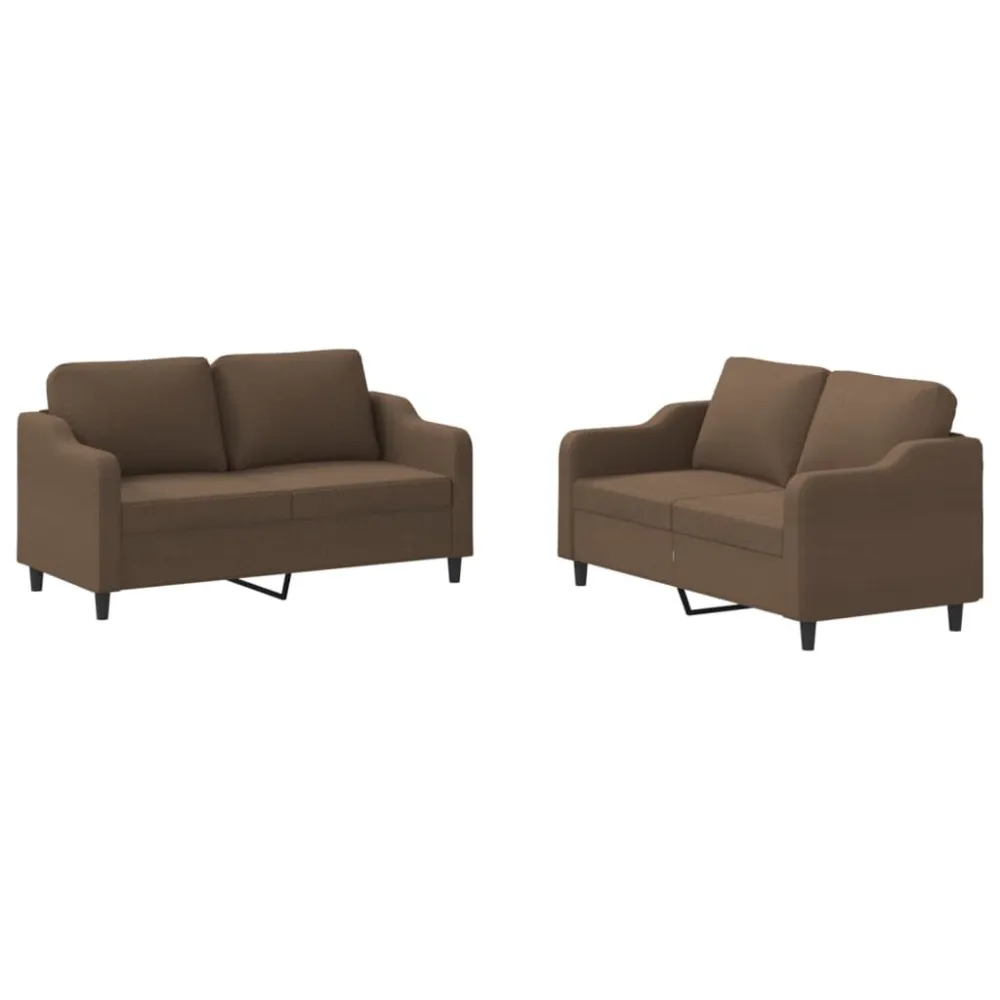 2 pcs conjunto de sofás com almofadões tecido castanho para Relaxamento ao Ar Livre