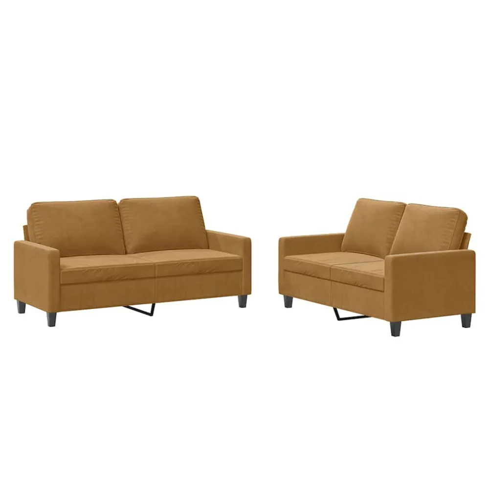 2 pcs conjunto de sofás com almofadões veludo castanho para Piscina e Jardim