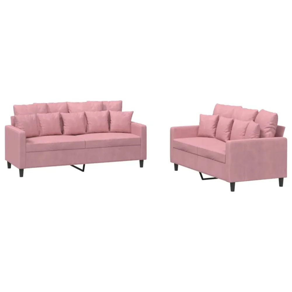 2 pcs conjunto de sofás com almofadões veludo rosa para Relaxamento ao Ar Livre