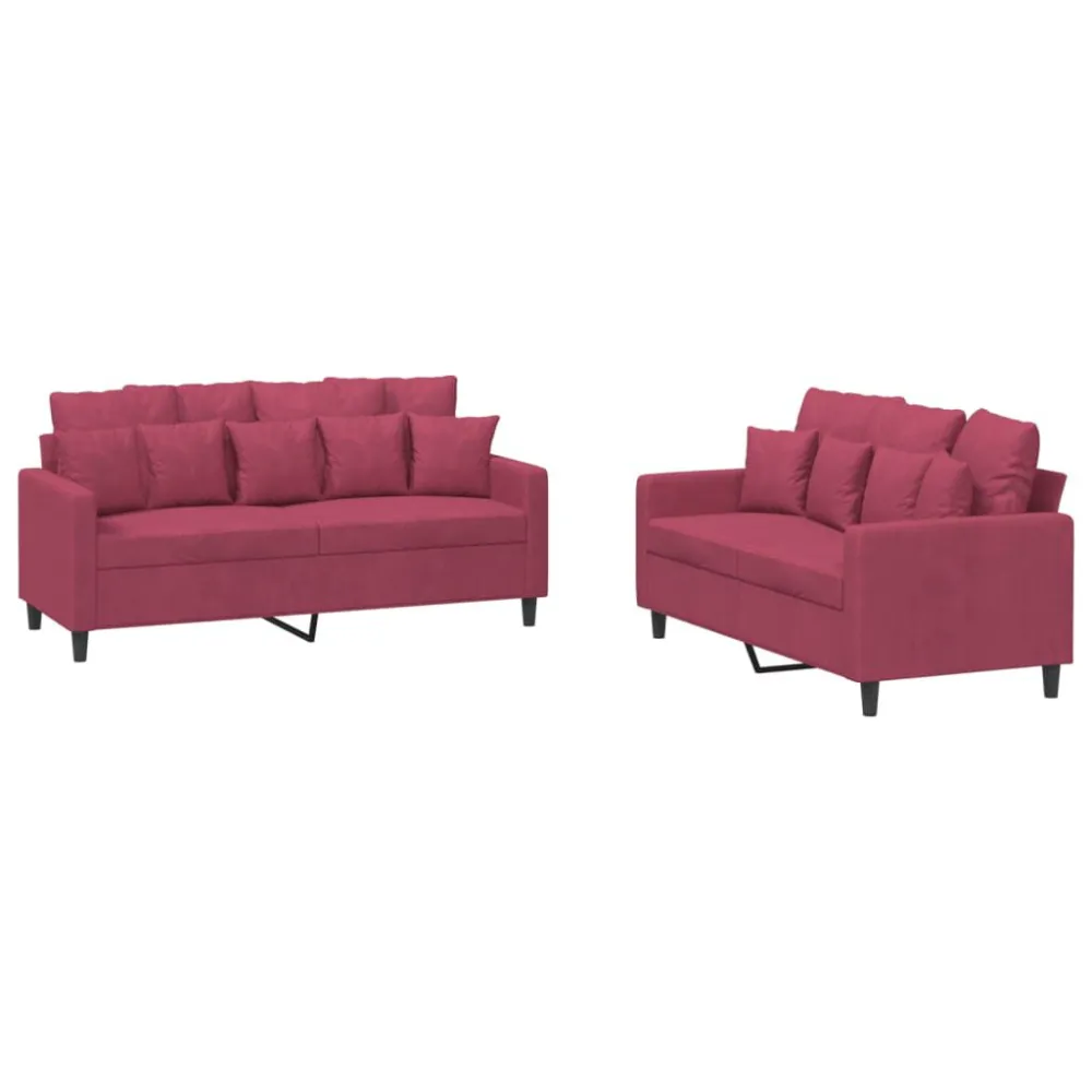 2 pcs conjunto de sofás com almofadões veludo vermelho tinto para Piscina e Jardim