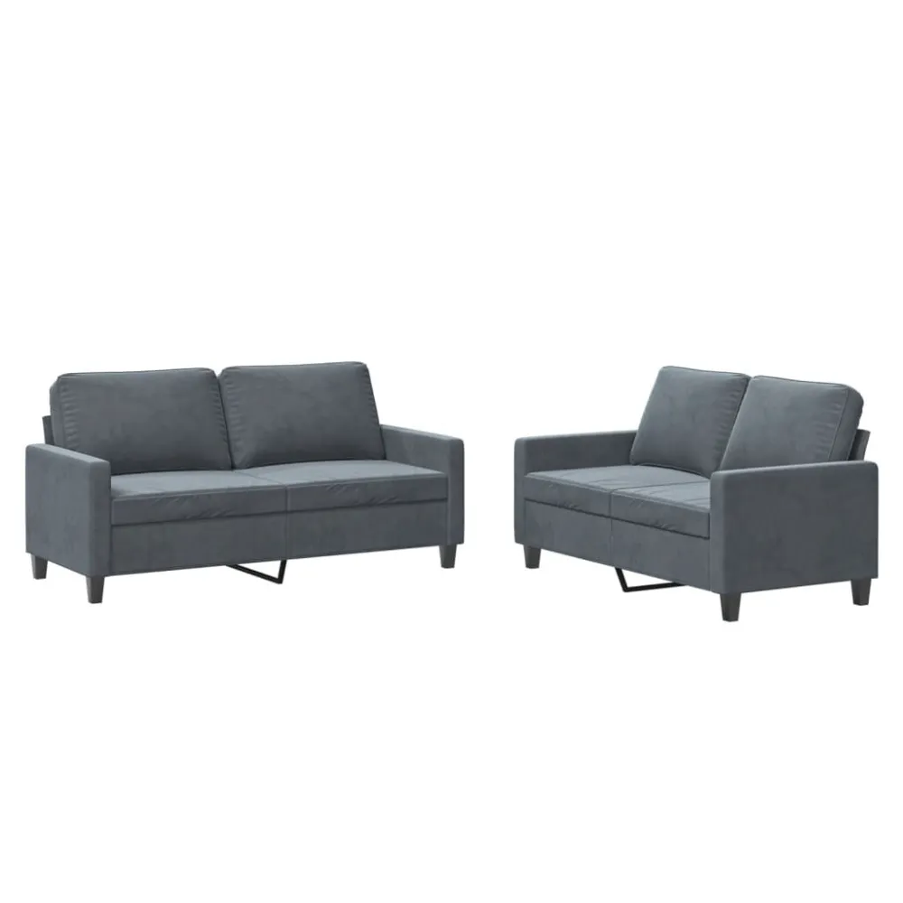 2 pcs conjunto de sofás com almofadões veludo cinzento-escuro com Apoio para Bebidas