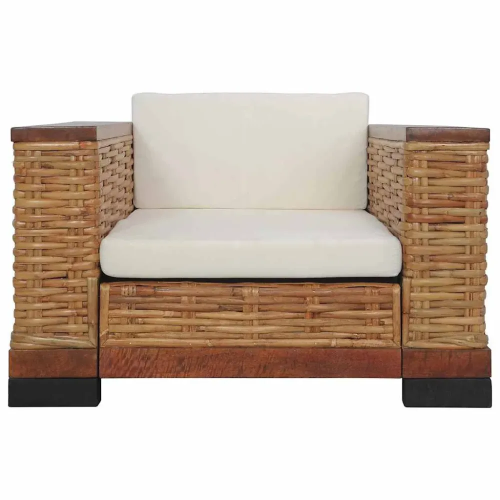2 pcs conjunto de sofás com almofadões vime espontâneo castanho