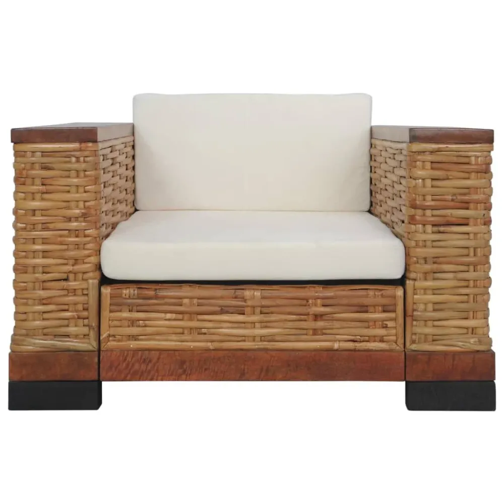 2 pcs conjunto de sofás com almofadões vime espontâneo castanho