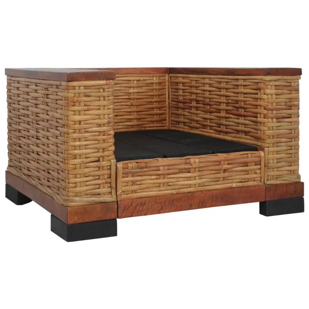 2 pcs conjunto de sofás com almofadões vime espontâneo castanho