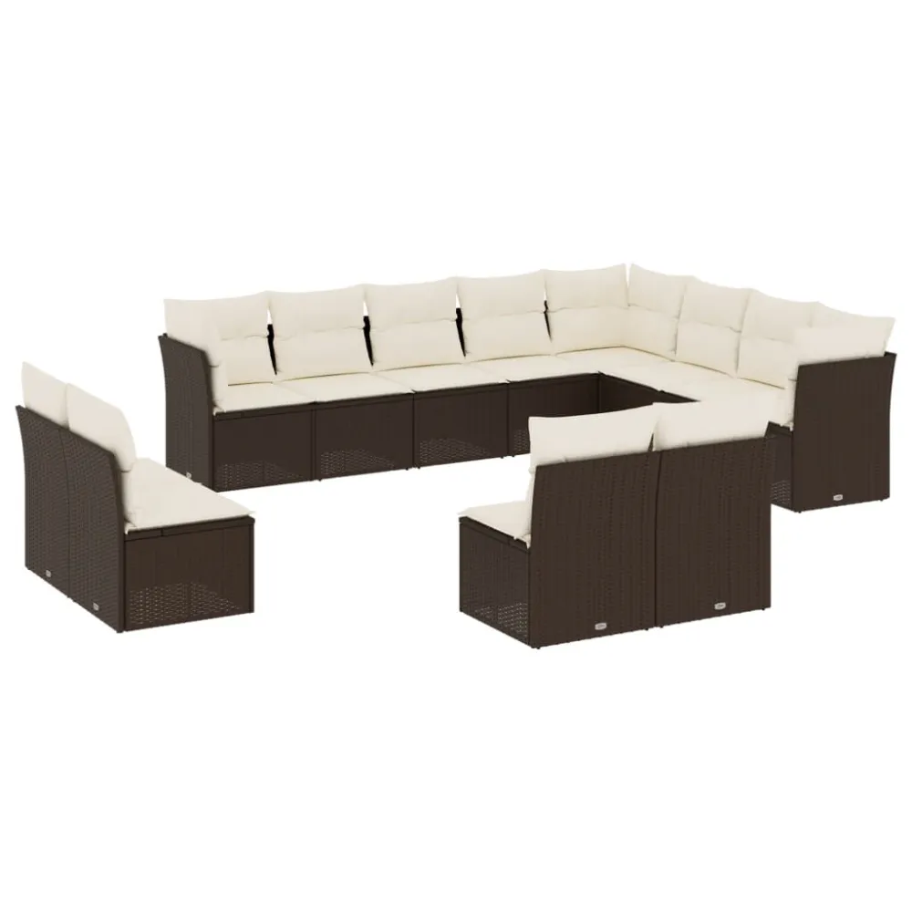12 pcs conjunto de sofás jardim com almofadões vime PE castanho com Encosto Ajustável