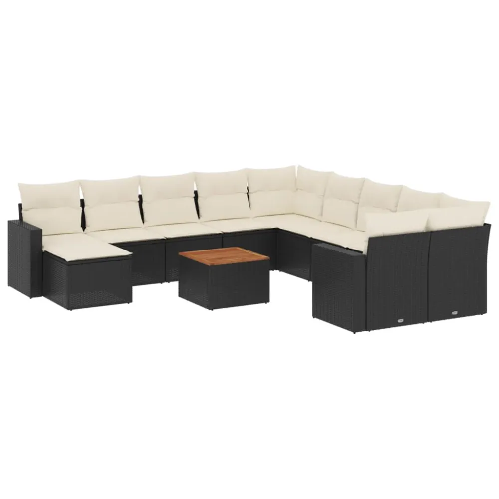 12 pcs conjunto de sofás de jardim com almofadões vime PE preto com Encosto Ajustável