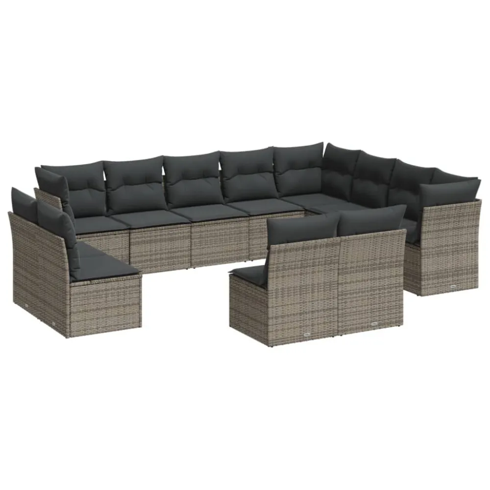 12 pcs conjunto de sofás jardim com almofadões vime PE cinzento com Tecido Impermeável UV