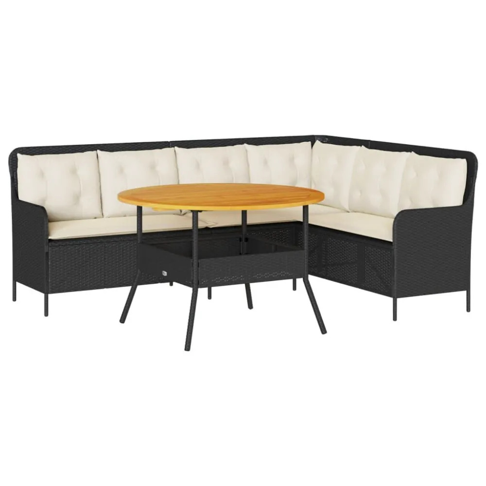 2 pcs conjunto sofás de jardim com almofadões vime PE preto em Tecido Sunbrella