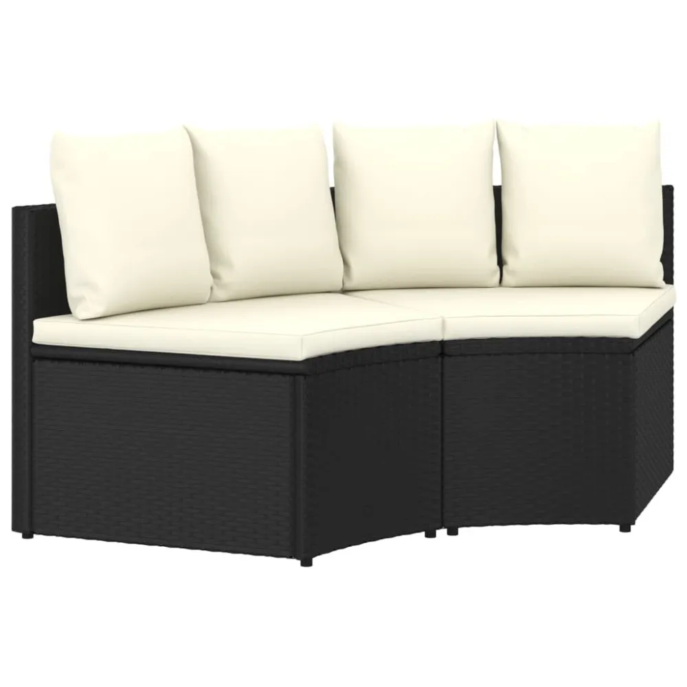 2 pcs conjunto sofás de jardim com almofadões vime PE preto com Apoio para Bebidas