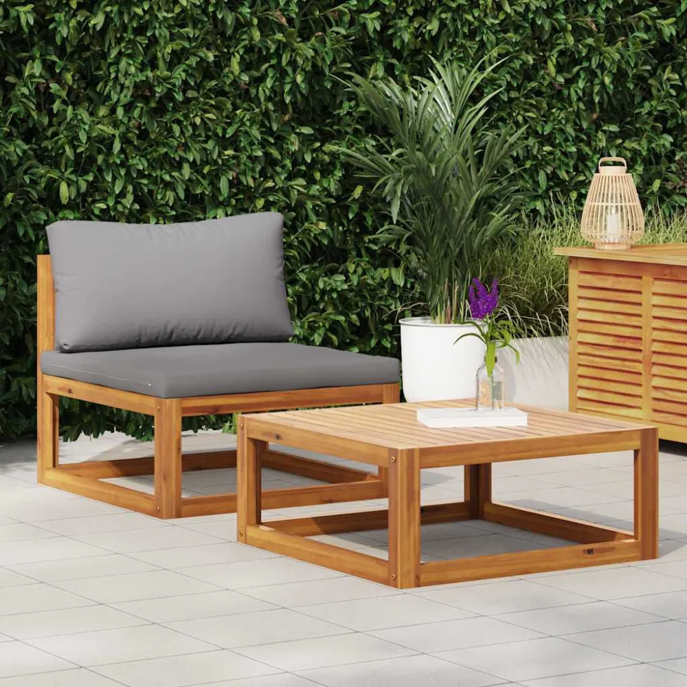 2 pcs conjunto de sofás de jardim com almofadão acácia maciç Dobrável e Portátil