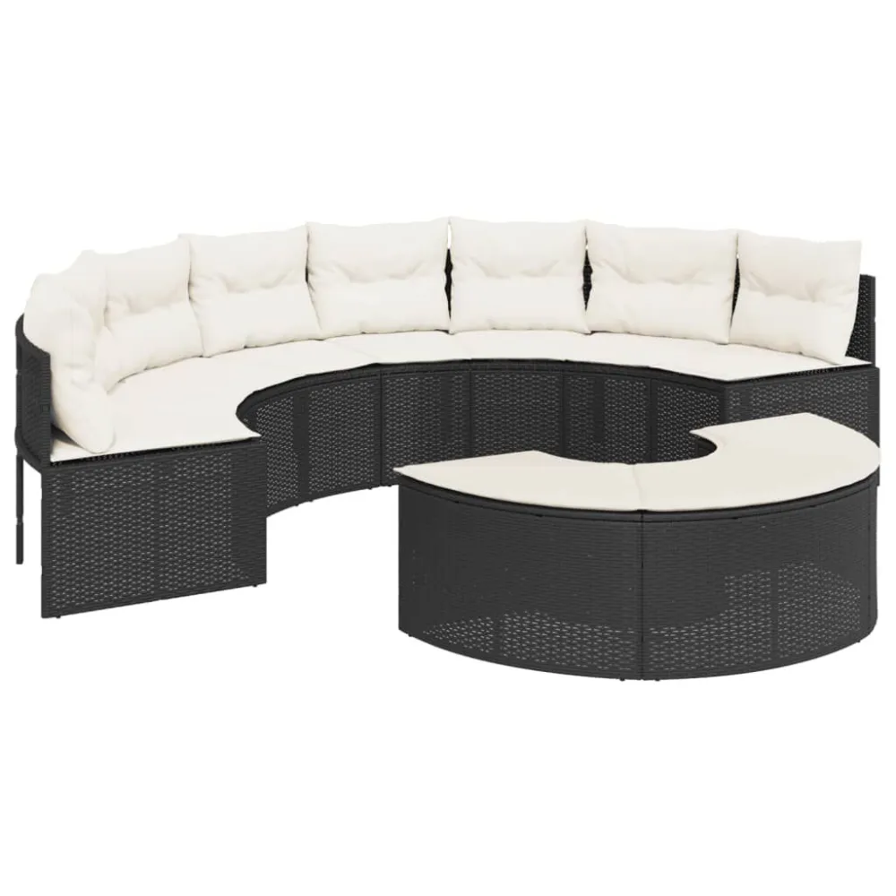2 pcs conjunto de sofás de jardim semicircular vime PE preto | Montagem Fácil e Rápida