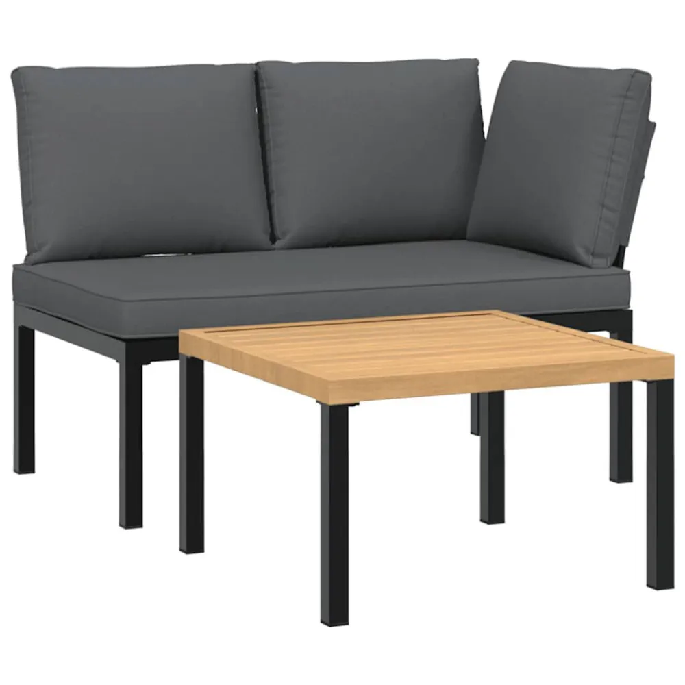 2 pcs conjunto de sofás para jardim com almofadões alumínio preto Fácil de Guardar