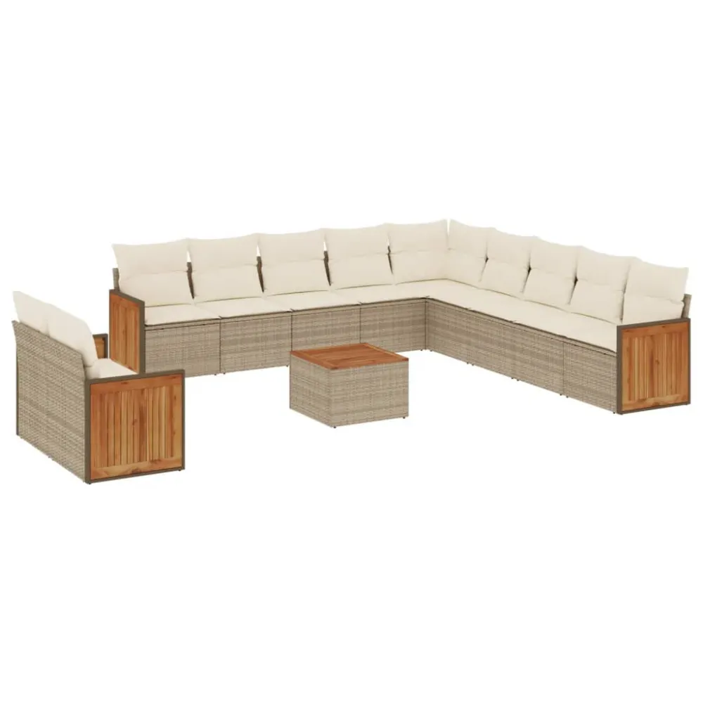12 pcs conjunto de sofás para jardim com almofadões vime PE bege com Encosto Ajustável