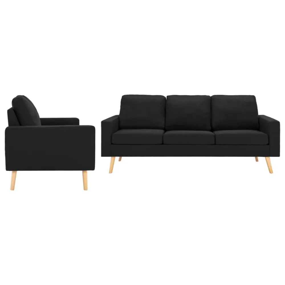 2 pcs conjunto de sofás tecido preto com Almofada Inclusa