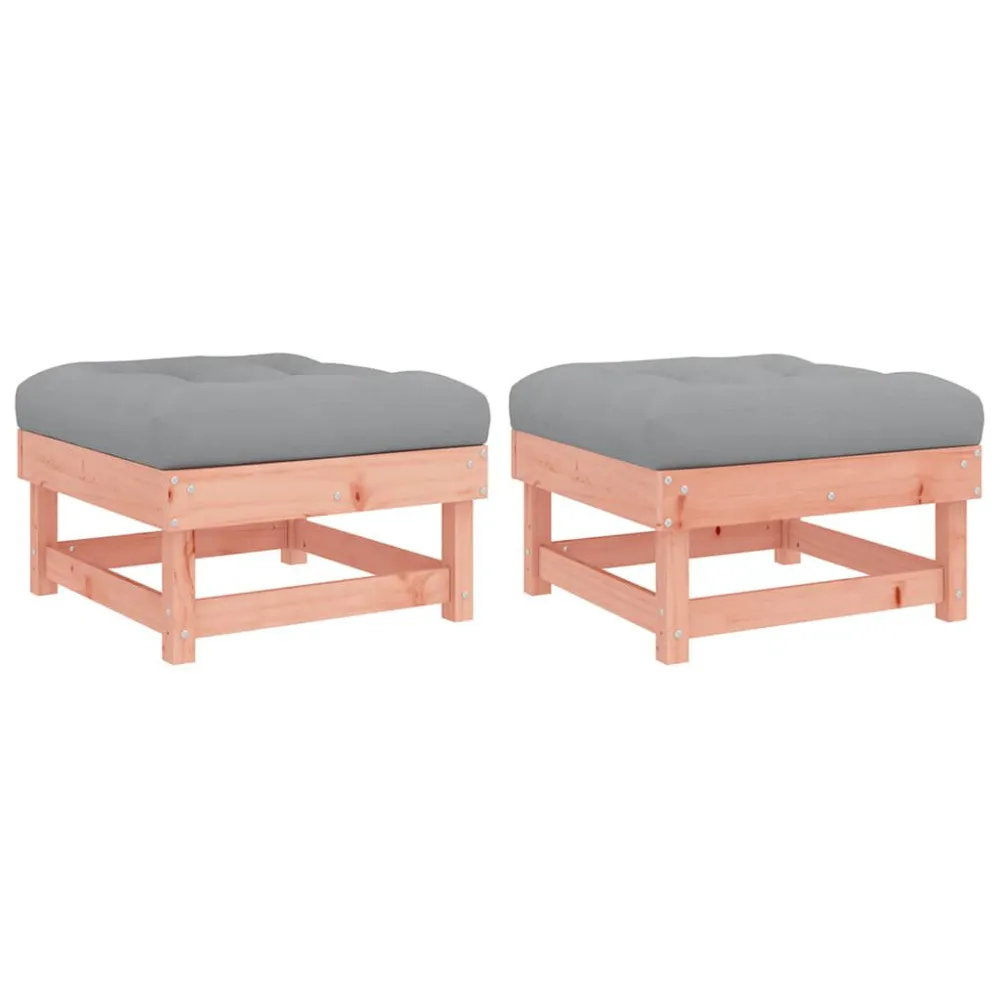 Poltrona de Rattan Apoios de pés jardim com almofadões 2pcs madeira douglas maciç