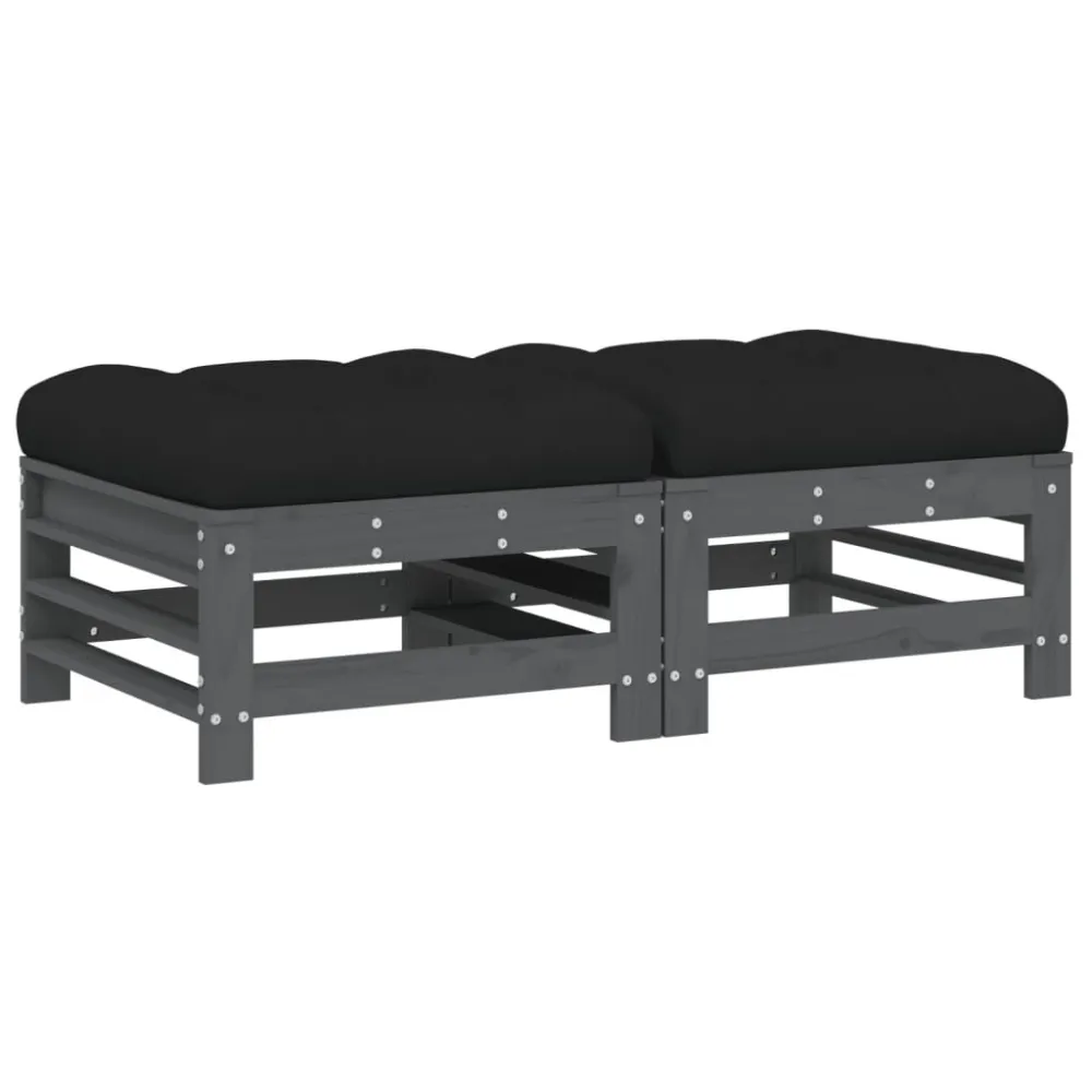 Poltrona de Rattan Apoios de pés para jardim com almofadões 2 pcs pinho maciço cinza