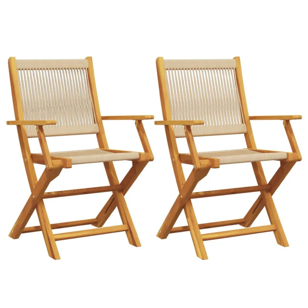 Poltrona de Rattan Cadeiras de jardim 2 pcs acácia maciç e polipropileno bege