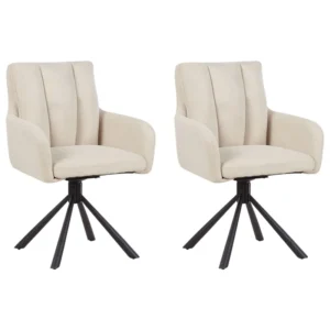 Poltrona de Rattan Conjunto de 2 cadeiras de jantar em tecido creme SARDOAL