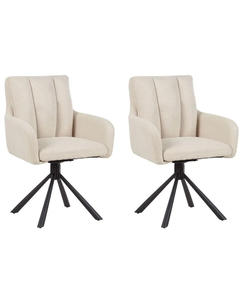 Poltrona de Rattan Conjunto de 2 cadeiras de jantar em tecido creme SARDOAL