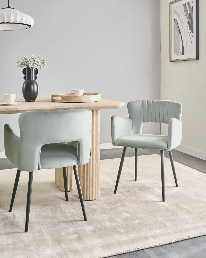 Poltrona de Rattan Conjunto de 2 cadeiras de jantar em veludo azul evidente SANILAC