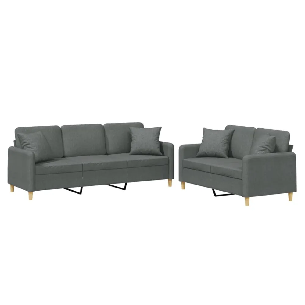 Poltrona de Rattan 2 pcs conjunto de sofás com almofadas tecido cinzento-escuro