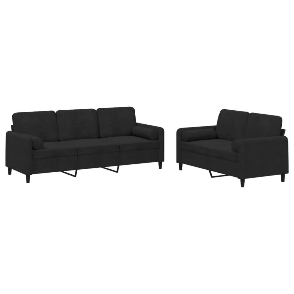 Poltrona de Rattan 2 pcs conjunto de sofás com almofadas veludo preto