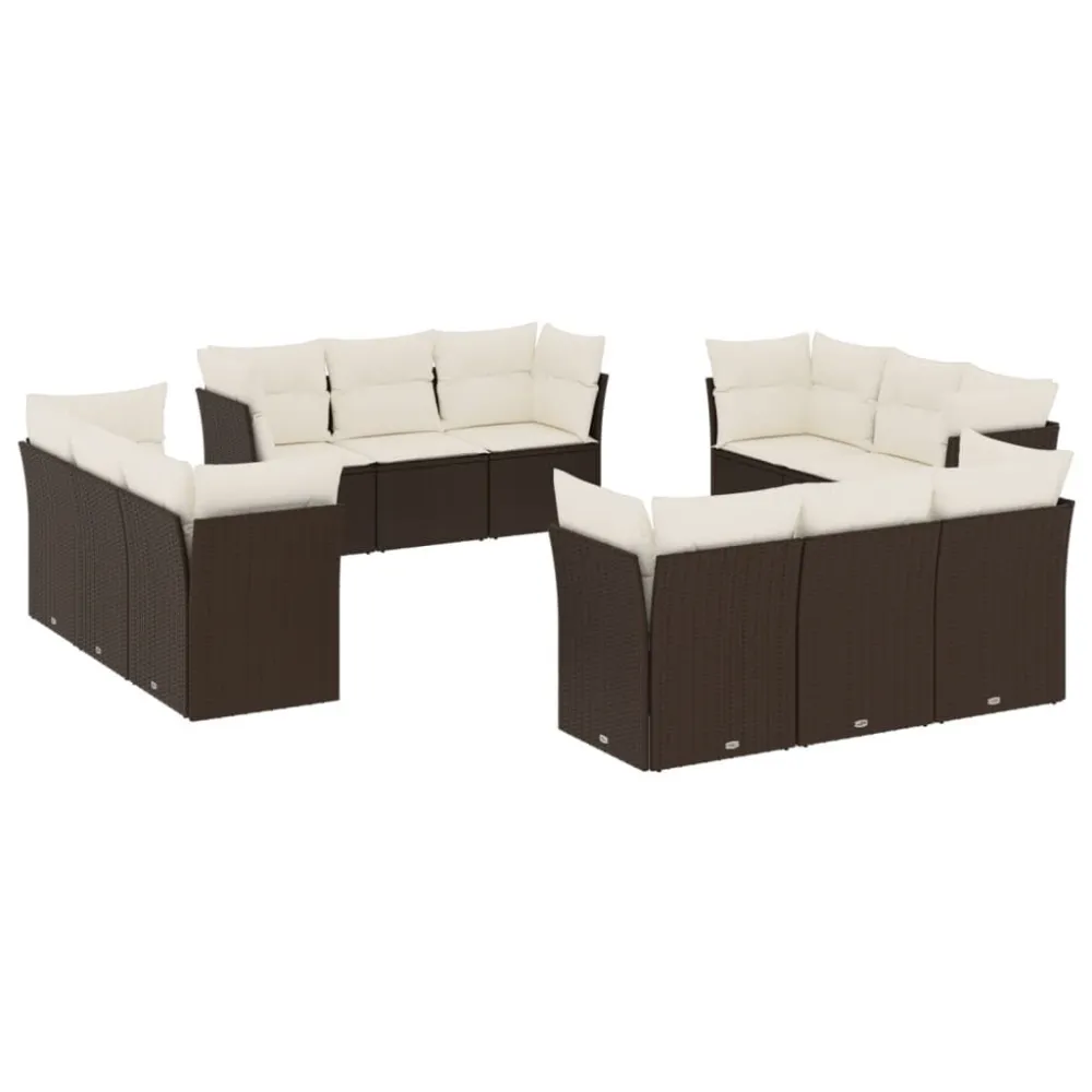 Poltrona de Rattan 12 pcs conjunto de sofás jardim com almofadões vime PE castanho