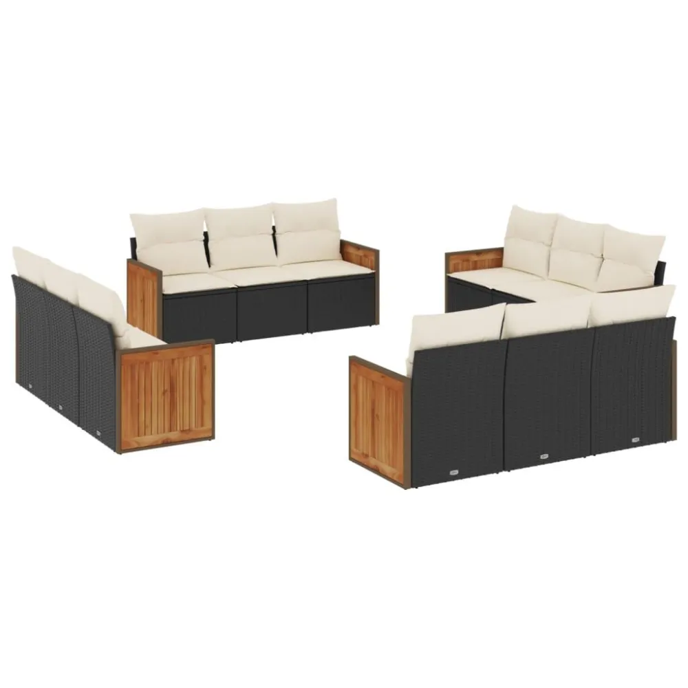 Poltrona de Rattan 12 pcs conjunto de sofás de jardim com almofadões vime PE preto