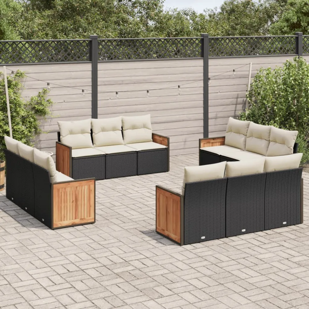 Poltrona de Rattan 12 pcs conjunto de sofás de jardim com almofadões vime PE preto