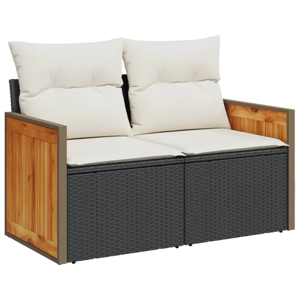 Poltrona de Rattan 12 pcs conjunto de sofás de jardim com almofadões vime PE preto