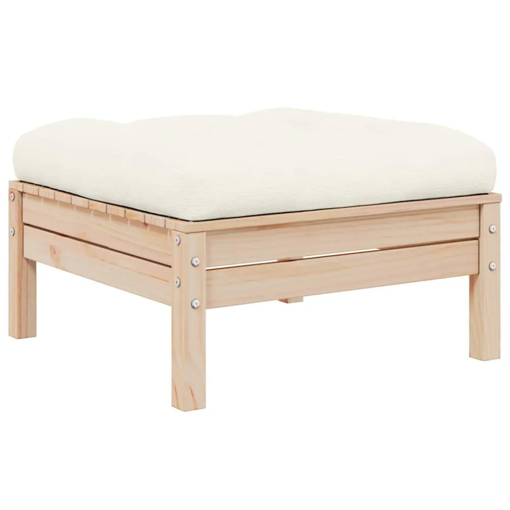 Poltrona de Rattan Sofá de jardim 2 lugares com almofadões cor creme pinho maciço