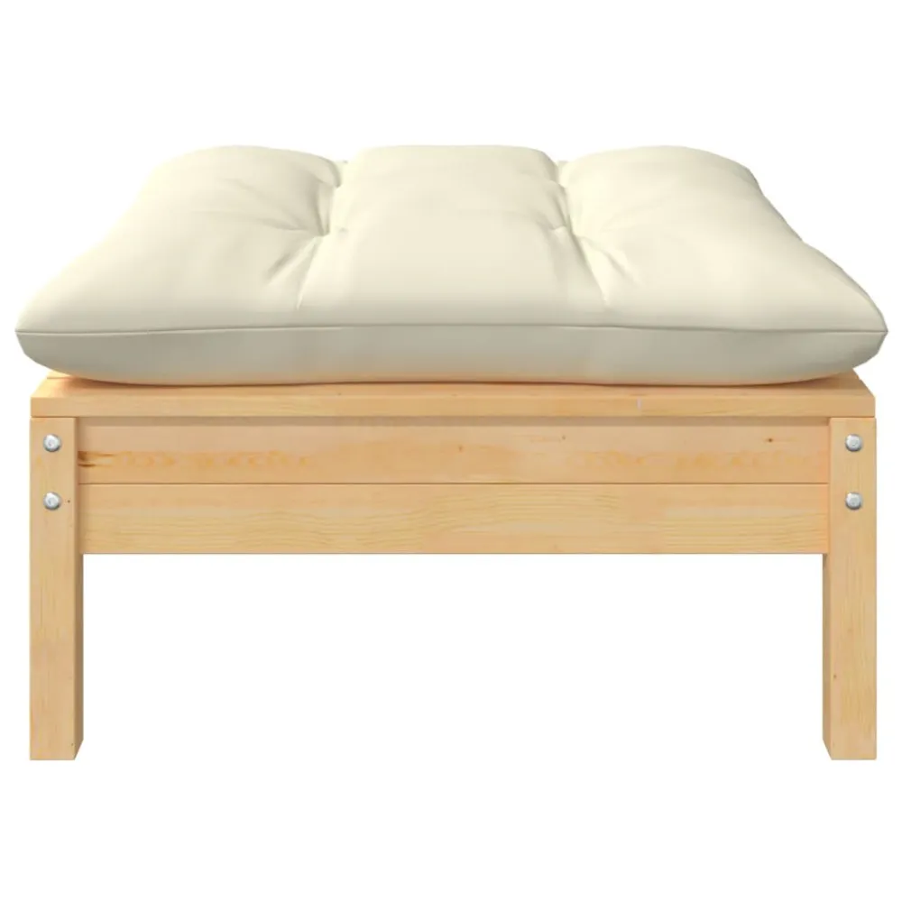 Poltrona de Rattan Sofá de jardim 2 lugares com almofadões cor creme pinho maciço