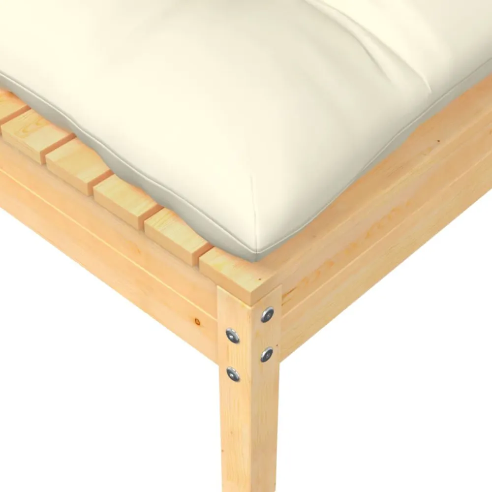Poltrona de Rattan Sofá de jardim 2 lugares com almofadões cor creme pinho maciço
