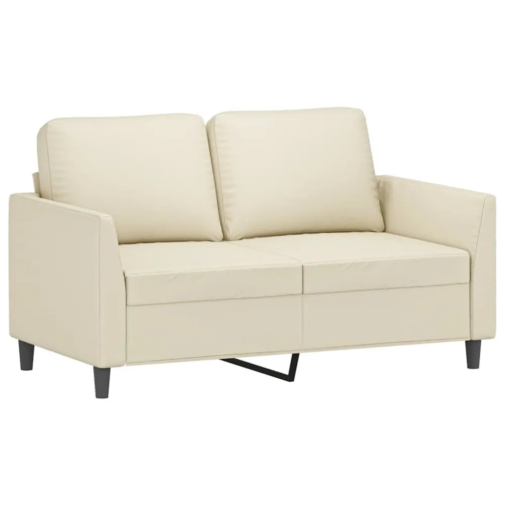 Poltrona de Rattan Sofá de 2 lugares 120 cm couro artificial cor creme