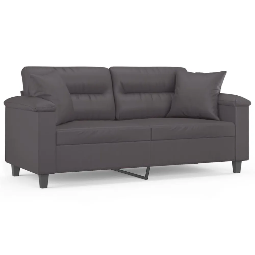 Poltrona de Rattan Sofá 2 lugares + almofadas decorativas 140cm couro artif. cinza