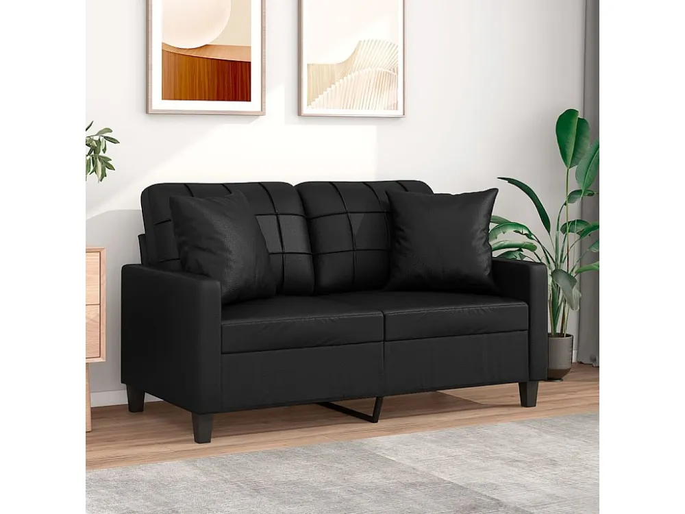 Poltrona de Rattan Sofá 2 lugares + almofadas decorativas 120cm couro artif. preto